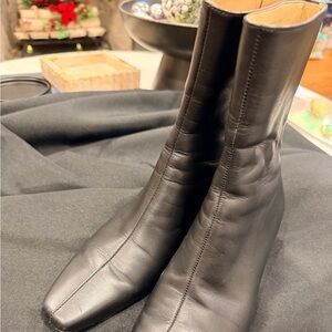 Ann Taylor Black Leather Square‑Toe Boots
